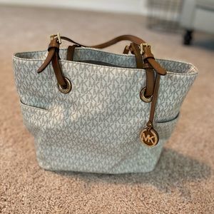 White/cream and brown Michael kors satchel bag